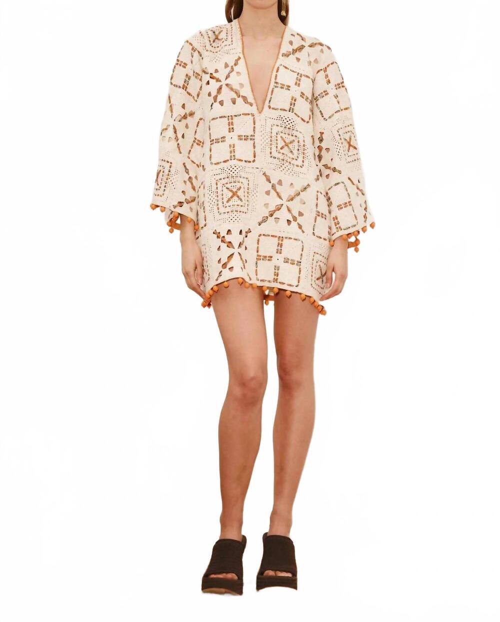 NEW ALEMAIS marva crochet mini dress in natural
